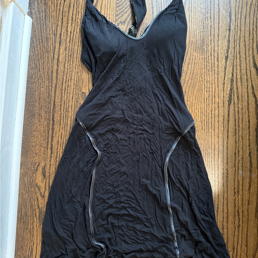 Black Sleeveless Dress with beaded Accents
